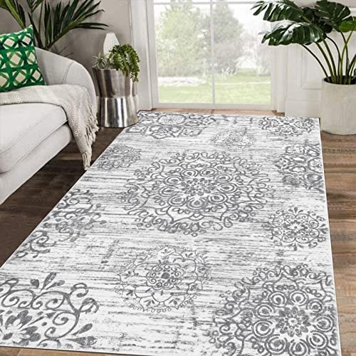 HEBE Area Rugs for Living Room 4'x6', Washable Non Slip Boho Bedroom Rug, Soft Distressed Vintage Carpet for Entryway, Dining Room, Kids Room, Nursery, Grey - color: Grey, size: 4' x 6' (Rectangular)