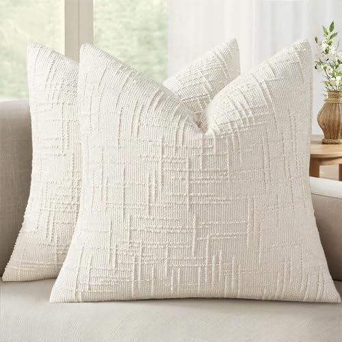 MIULEE Textured Throw Pillow Covers Thick Chenille Decorative Pillows Cream White 26x26 Inch Set of 2 Modern Boho Farmhouse Home Decor Neutral Cushion Covers for Couch Sofa Living Room Bedroom - color: Cream White, size: 26" x 26" (Pack of 2)