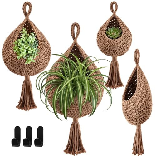 Honeydak Boho Decor Hanging Wall Baskets for Kitchen 3 Pack Teardrop Baskets with Hooks Storage Fruit Onion Vegetable Potato for Home 3 Sizes(White,Tassel,Cotton Rope) - color: White, size: Cotton Rope, style: Tassel Style