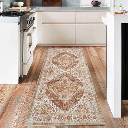 GarveeHome Boho Area Rugs for Living Room Large Machine Washable Stain Resistant Non-Slip Rugs for Bedroom, Entryway Kitchen Playroom Nursery Office, Ultra Soft Vintage Carpet - color: Camel, size: 2'x6'