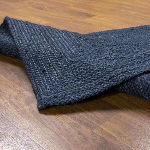 Super Area Rugs Farmhouse Jute Braided Rug - Reversible Natural Fiber- Eco Friendly Rug for Living Room - Kitchen - Dining Room Hand Woven, Navy, Half Circle 16" x 33" - color: Navy Blue, size: 1'4" x 2'9" (Semicircular)