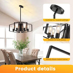 WJShome Black Chandelier, 4-Light Farmhouse Dining Room Light Fixture/Chandelier Over Table, Geometric Pendant Lights Kitchen Island, for Entryway, Foyer, Hallway - color: Black