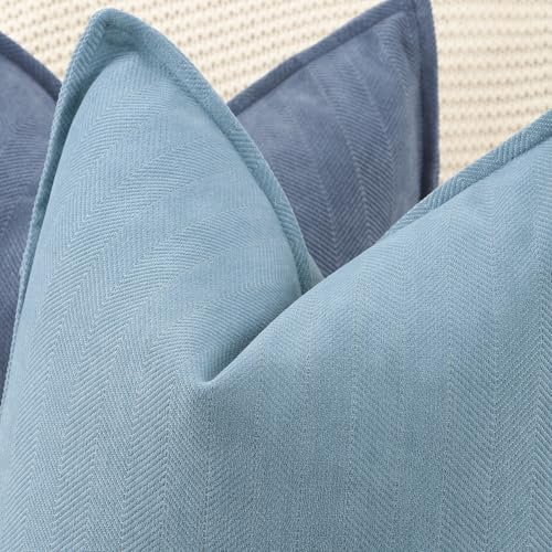 MADIZZ Textured Chenille Throw Pillow Covers Pack of 2 Natural Soft Decorative Accent Pillowcases Boho Neutral Couch Throw Pillow for Bed Home Decor for Sofa Livingroom 22x22 inch Blue - color: Blue, size: 22" x 22" (Pack of 2)