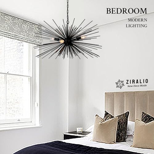 31in Black Sputnik Chandelier 4-Light Starburst Chandelier Light Fixture Solid Metal Mid-Century Modern Satellite Light Fixture for Dining Room Bedroom Bathroom Entryway Kitchen Island Foyer - color: Black 31" 4-Light