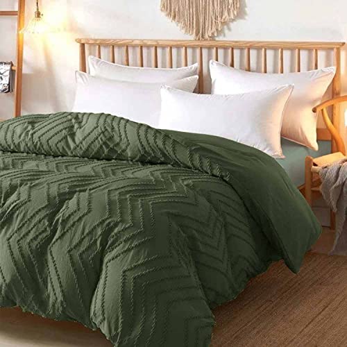 Nanko Olive Green Duvet Cover Full Size, 3pc Boho Tufted Microfiber Bedding Comforter Cover Set, All Season Aesthetic Shabby Chic Soft Embroidery Textured Geometric Quilt Cover (80x90) - color: Cover(not Comforter)-olive Green Tufted, size: Full