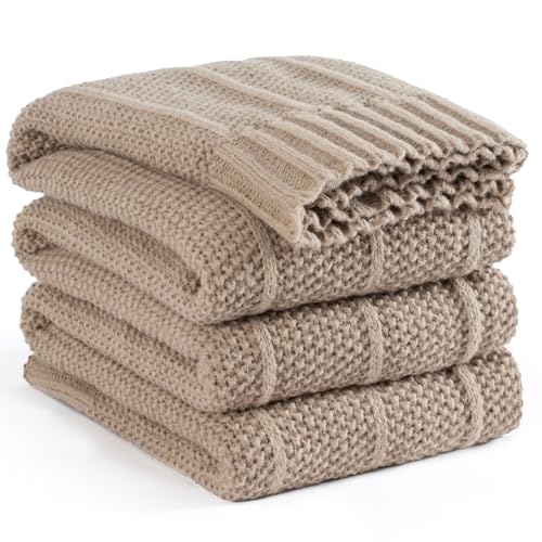 Carriediosa Knit Throw Blanket for Couch 60" X 80" Twin, Soft Cozy Stripe Pattern Cable Knitted Throws Fall Fluffy Textured Solid Home Decor Blankets Couch Cover for Bed Sofa, Taupe - color: Taupe, size: 60" X 80"