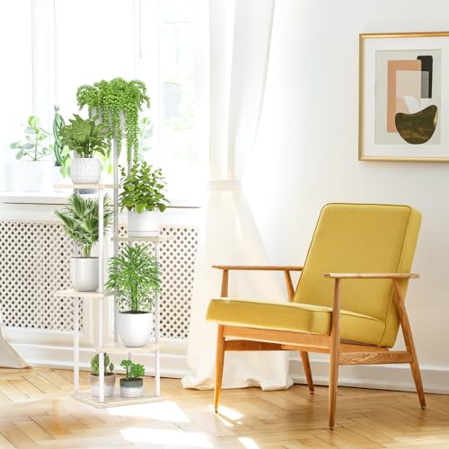 Oppro 6 Tier Tall Plant Stand Indoor, Large Metal Wood Muti Level Vertical Planter Shelf Orchid Holder for Narrow Corner, Sturdy Heavy Duty Flower Display Rack for House Decor Living Room Bedroom, White - color: White