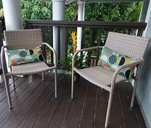 Indoor/Outdoor Polyester Fabric Lumbar Pillow Cover, All-Weather Waterproof Rectangular Cushion Case for Patio Furniture, 12 x 18 Set of 2 - Geometric-59 - color: Aquamarine2, size: 18" x 12" (Pack of 2)