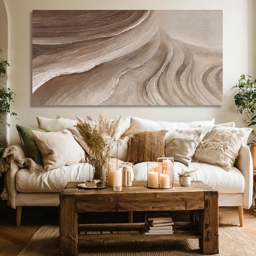 MLART99 Modern Abstract Beige and Brown Canvas Wall Art Textured Minimalist Line Painting Wave-Inspired Artwork for Living Room Bedroom Office Home Decor 24x48 Inch - color: Brown and White, size: 48"L x 24"W