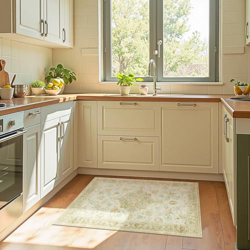 jinchan Spring Floral 2x3 Rug for Entryway - Distressed Washable Area Rug Low Pile Soft Small Non Slip Indoor Door mat Accent for Entrance Kitchen Bathroom Bedroom (2x3ft, Yellow Green/Teal) - color: Floral Yellow Green/Teal, size: 2' x 3' (Rectangular)