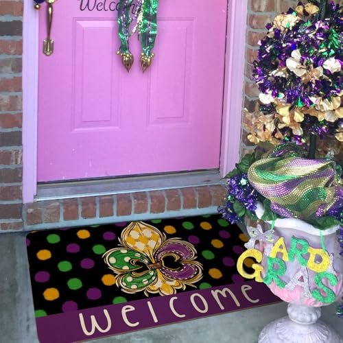 Mardi Gras Door Mat,Green Alligator New Orleans Carnival Masquerade Mask Beads Indoor Outdoor Non-Slip Doormat,Entryway Front Porch Welcome Mat for Entrance Decor 30" x 17" - color: Mardi Gras Doormat 4