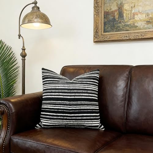 Slow Cow Boho Chenille Textured Woven Stripe Throw Pillow Covers 18 x18 Cushion Cover Black Pillow Cover Pillowcase - color: Black, size: 18" x 18" (Pack of 1)