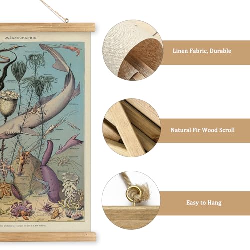 2 Pack Vintage Poster Hanger Frame, Retro Style Wall Decor Art Painting, Patterns are Printed on Linen Without Fading, Living Room Office Classroom Bedroom Playroom Apartment Decor. (Sea Creatures) - color: 2 x Ocean Life, size: 23"L x 16"W