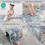 2x5 Washable Kitchen Rug Runner – Non-Slip Abstract Modern Neutral Small Rug for Bathroom, Hallway, Bedroom, Laundry Room, Entryway – Soft Low-Pile Thin with Rubber Backing (Blue Rust, 2x5) - color: Blue Rust, size: 2' x 5' (Rectangular)