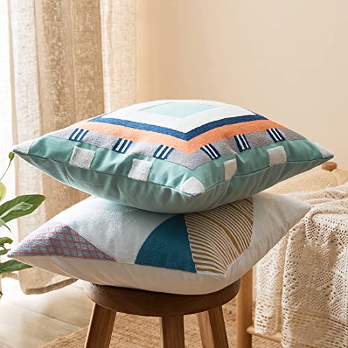 vctops Boho Geometric Tufted Decorative Throw Pillow Cover Farmhouse Cotton Embroidery Accent Square Cushion Case for Couch Sofa Bed (EmbroideryC, 18"x18") - color: Embroideryc, size: 18" x 18" (Pack of 1)