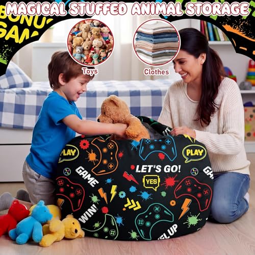 Boao Stuffed Animal Storage Bean Bag Chair Cover (No Filler) Washable Canvas Beanbag Chair Bean Bag Cover with Zipper for Organizing Plush Toys or Textile, Sack Beanbag(1 Pc, Game, 27 Inches) - color: Game, size: 27 Inches