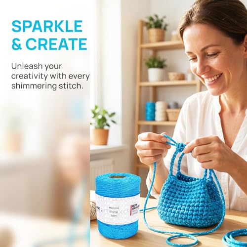 3mm Sparkle Polyester Macramé Cord - 150g/66yds Metallic Glitter Braided Cord for Crocheting Bags, Baskets, Macramé Plant Hangers & DIY Crafts, Machine Washable (9#Aqua Blue) - color: 9#aqua Blue