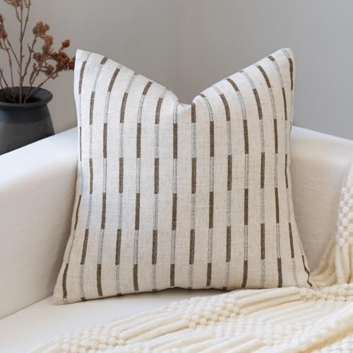 FIOUOVO Decorative Neutral Throw Pillow Covers 18x18 Farmhouse Pillow Covers Cotton Stripe Cushion Covers Home Decor for Sofa Couch Living Room Bedroom 1PC, Bold Stripe - color: Bold Stripe, size: 18" x 18" (Pack of 1)
