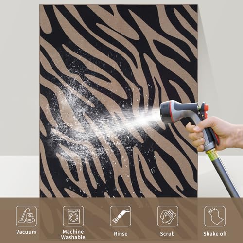 Tangsoo Easy Jute 2x3 Outdoor Washable Rug for Entryway,Neutral Non-Slip Rugs Modern Small Throw Mats Black Zebra Pattern Indoor Entrance Carpet for Entry Kitchen Foyer Front Porch - color: Black Zebra Pattern, size: 2x3ft