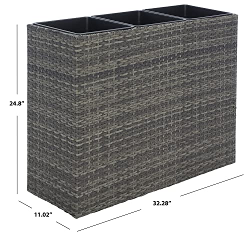 SAFAVIEH Outdoor - Rita Grey Brown Wicker 3-Tier Plant Stand with Baskets, Vertical Flower Rack Planter Shelf for Patio, Balcony, Garden, 32.28"W x 11.02"D x 24.8"H (PAT7705C) - color: Grey/Brown