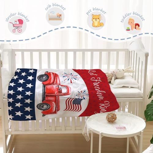 YeeJu Patriotic Throw Blanket for Baby Small 4th of July Memorial Day Fourth of July Blanket for Toddler Swaddle Soft Fleece Blanket Red White Blue Star Independence Veteran Day Blanket 30x40 - color: Flag-07, size: 30"x40"
