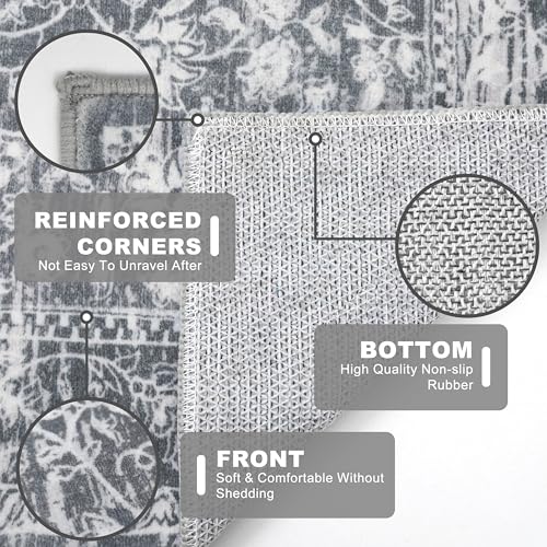 KILOCOCO Moroccan Small Area Rug 2x3 Entryway Rugs Printed Vintage Floral Washable Rug Non-Slip Kitchen Rug Indoor Door Mat, Accent Throw Small Rugs for Laundry Room Bedroom Entrance, Grey - color: Grey/White, size: 2' x 3' (Rectangular)