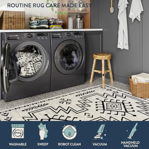 Lahome Vivienne Western Runner Rug for Hallway Non Slip, Boho Washable Low Pile Soft Runner Rug for Kitchen Bathroom, Moroccan Aztec Long Carpet for Entryway Entrance Kitchen Indoor (Ivory, 2'5''x8') - color: Ivory, size: 2'6" x 8' (Runner)
