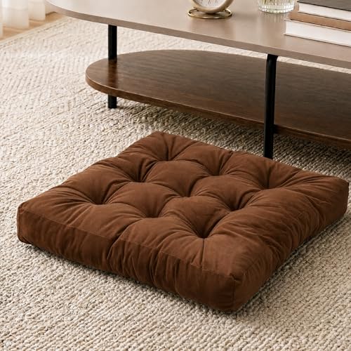 Floor Pillow for Adults, Soft Velvet Floor Cushion for Sitting, Single Square Tufted Floor Pillow for Reading Nook, Living Room, Bedroom, 22 x 22 Inch, Brown - color: Brown, size: 1pack