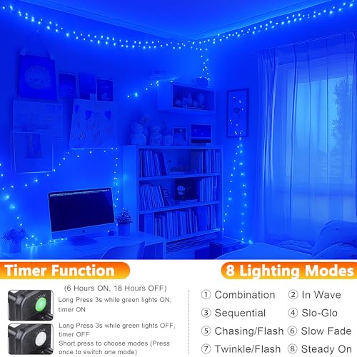 Joomer Fairy String Lights 33FT 100 LEDs Plug in Fairy Lights Indoor Copper Wire String Light DIY for Bedroom, Parties, Wedding, Christmas, Outdoor, Indoor Decoration (Blue, Non-Connectable) - color: Blue, size: 100led