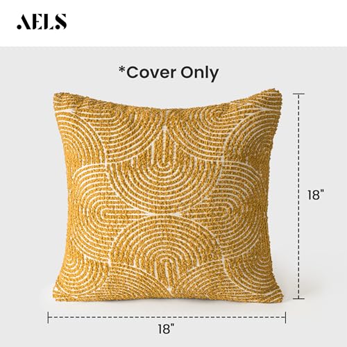 AELS Boho Decorative Textured Throw Pillow Covers 18x18, Organic Modern Mid Century Rainbow Tufted Pillow Case, Farmhouse Rustic Geometric Woven Cushion Case for Bed Couch Sofa, Mustard Yellow - color: Mustard Yellow, size: 18" x 18" (Pack of 2)