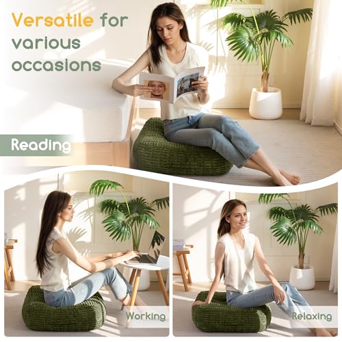 HIGOGOGO 6" Floor Pillow Cushion for Adults, Meditation Cushion Pillow, Blended Corduroy Cover, Large Square Floor Sitting for Tatami Living Room or Yoga, 2Pack, Dark Green - color: Square Dark Green, size: 6" Thick(Pack of 2)