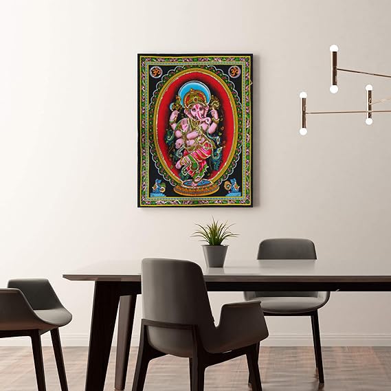 Rastogi Handicrafts Cotton Wall Hanging Indian Goddess Indian Deity 40" X 30" Poster Size (DANCING GANESH-G) - color: Dancing Ganesh-g