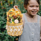 GLEAVI Woven Flower Basket with Handle, Multi-Purpose Handcrafted Planter Basket for Indoor Plants, Rustic Hollow Round Design, Natural Material Organizer for Home Garden