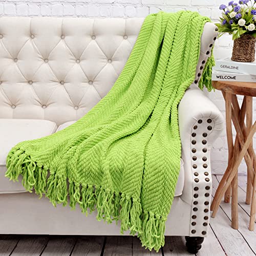 Home Soft Things Green Throw Blanket Knitted Tweed Throw 50'' x 60'', Green Flash, Super Soft Cozy Warm Comfortable Breathable Throw for Living Room Chair Couch Bed Sofa Bedroom Home Décor - color: Green Flash, size: 50 in x 60 in