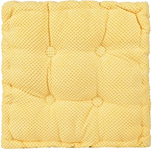 ChezMax Floor Pillow & Cushion, Large Meditation Chair Cushions, Thick Square Seat Pad, Soft Velvet Tufted Seating Pouf for Indoor/Outdoor Yoga Bench Rocking Chair Room Tatami Sofa, Yellow 20" x 20" - color: Yellow L