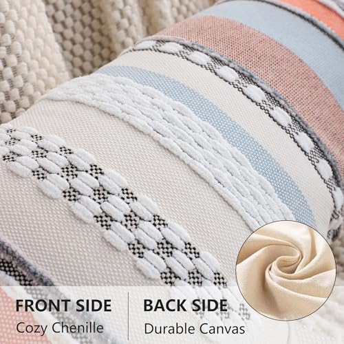 Boho Lumbar Throw Pillow Cover 14x36 Long Body Lumbar Decorative Pillow Case Accent Chenille Striped Pillowcase Farmhouse Cushion Case for Home Decor Orange and Blue (1 Piece) - color: Orange-blue Stripe, size: 36" x 14" (Pack of 1)