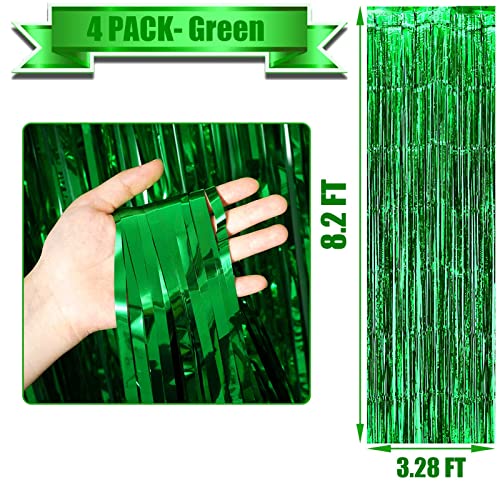 4 Pack Green Foil Fringe Curtain Backdrop, 3.28Ft x 8.2Ft Metallic Tinsel Foil Fringe Streamer Curtains for Photo Booth Props Decor Party Supplies - color: Green