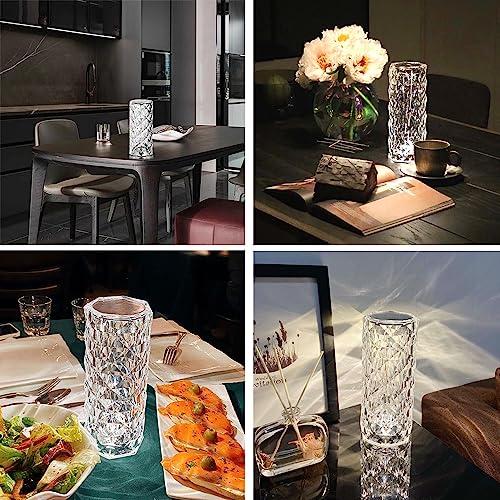 Portable Crystal Table Lamp,3 Color Touch Control Rechargeable Lamp,Crystal Bedside Lamp,Night Light,Room Decor Desk Lamp,Bedroom,Living Room,Kitchen,Dining Room Lamp (3-Color Rose) - color: 3-Color Rose