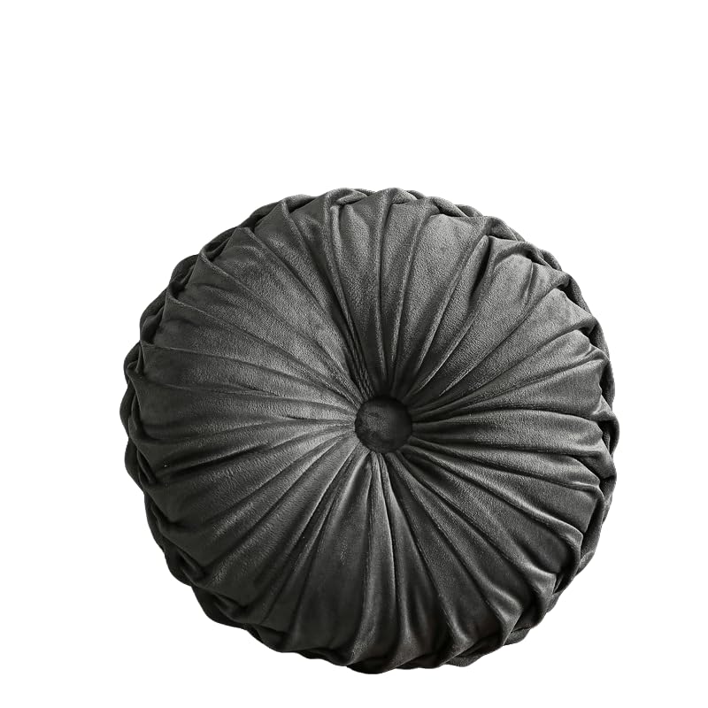 MOCOFO Round Velvet Throw Pillow, Pumpkin Shape Decorative Floor Cushion, Handcrafted Pleated Design, 14 and 16 Inch Diameter, Multiple Colors, Polyester Fill (Dark-Gray, 14") - color: Dark-gray, size: 14"