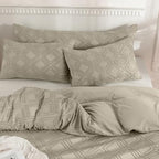 JELLYMONI Pillowcases Standard Size Khaki 2 Pack Boho Plaid Bed Pillow Covers 20x26in Polyester Envelope Pillow Shams Tufted Bohemian Textured (Pillows are not Included) - color: 09 - Khaki - Grid, size: 26" x 20" (Pack of 2)