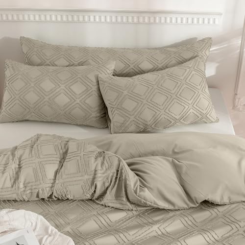 JELLYMONI Pillowcases Standard Size Khaki 2 Pack Boho Plaid Bed Pillow Covers 20x26in Polyester Envelope Pillow Shams Tufted Bohemian Textured (Pillows are not Included) - color: 09 - Khaki - Grid, size: 26" x 20" (Pack of 2)