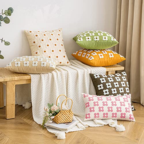 EMEMA Decorative Throw Pillow Covers Daisy Sun Flower Jacquard Pillowcase Cushion Case Rectangle for Couch Sofa Bed Living Room Bedroom Set of 2, 12x20 Inch, Pink and White - color: A-pink and White, size: 20" x 12" (Pack of 2)