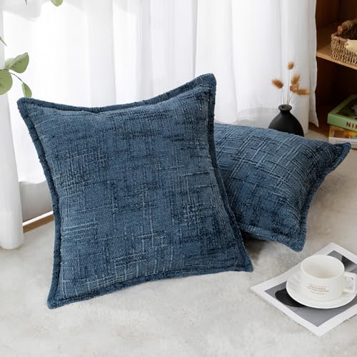 HPUK Fall Chenille Soft Throw Pillow Covers 18x18 Set of 2, Accent Cushion Covers for Living Room, Bedroom, Decorative Solid Color Pillow Covers for Couch, Sofa, Chair, Dusty Blue - color: Chenille-dusty Blue, size: 18" x 18" (Pack of 2)