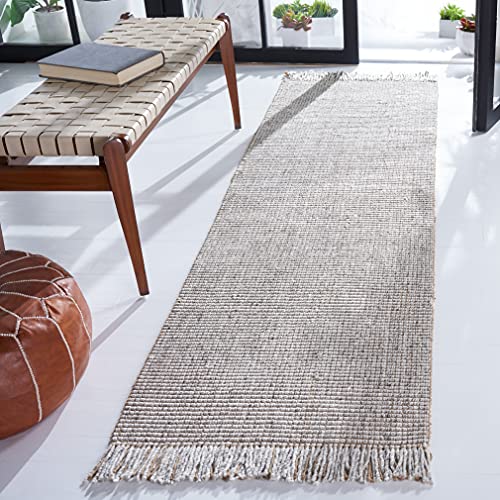 SAFAVIEH Natural Fiber Collection Runner Rug - 2'3" x 10', Silver & Natural, Handmade Woven Fringe Jute, Ideal for High Traffic Areas in Living Room, Bedroom (NF826G) - color: Silver/Natural, size: 2'3" x 10' (Runner)
