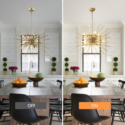 Modern 28.34" Gold Sputnik Chandelier 9-Light Mid-Century Starburst Chandeliers Solid Metal Satellite Firework Urchin Light Fixture for High Ceilings Dining Room Kitchen Living Room, E12 - color: Golden 28.34" 9-Light