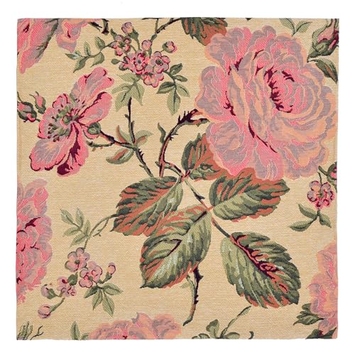 18x18 Tapestry Pillow Cover, Jacquard Woven Vintage French Country Floral Roses on Beige, Decorative Throw Pillow Sham for Couch, Victorian Accent Cushion Case (Cream Beige & Garden Rose) - color: Cream Beige & Garden Rose