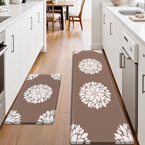 Kitchen Mats for Floor[2PCS], Soft Anti Fatigue Kitchen Rugs for Home, Water Resistant Cushioned Standing Desk Mats, Non-Slip Comfort Mat for Floor, Kitchen, Office, Sink, Laundry,Brown - color: Khaki, size: 17.3" x 59" + 17.3" x 30"