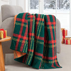 Exclusivo Mezcla Checkered Christmas Blanket, Ultra Soft and Warm Reversible Woven Knit Blanket, Lightweight Cozy Snuggly Throw for Couch Bed, Plaid Red and Green, 50"x60" - color: Red and Green, size: Throw (50"x60")