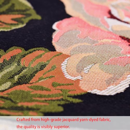 18x18 Tapestry Pillow Cover, Jacquard Woven Botanical Square Vintage Floral Large Pink Rose Decorative Throw Pillow Sham for Couch, Victorian Accent Cushion Case (Antique Rose & Charcoal Black Floral) - color: Antique Rose & Charcoal Black Floral