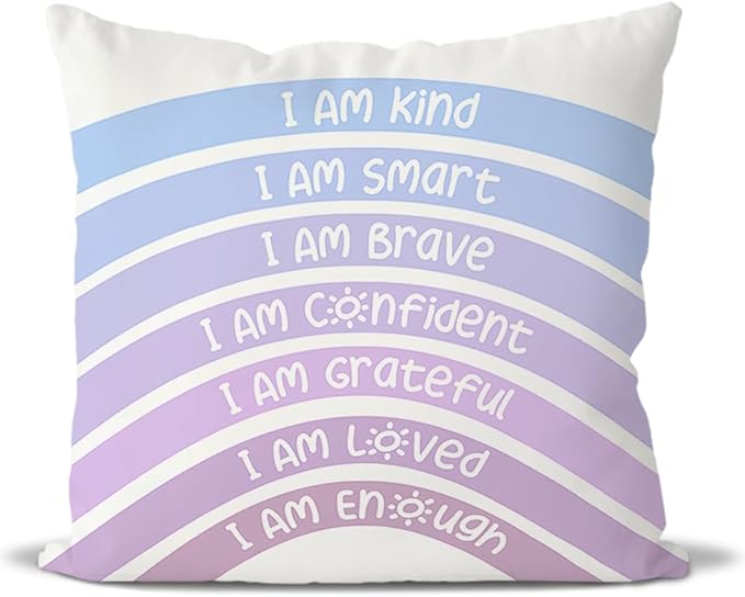 QIYUHOY Rainbow Classroom Throw Pillow Covers, Book Center Calming Corner Playroom Decor Pillow Case, Purple Pillow Cover, I Am Kind Smart Brave Confidence 18x18 Inch Pillowcase（Royal Purple）